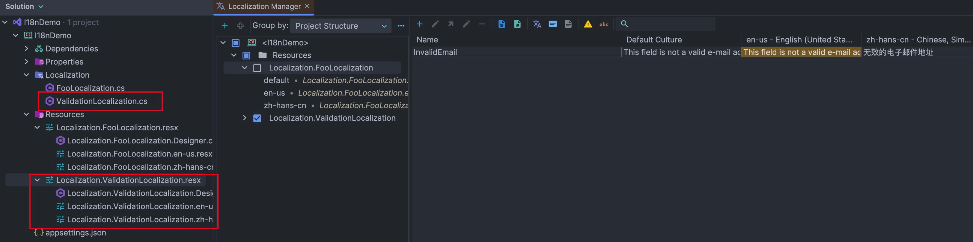 Create validation localization resource